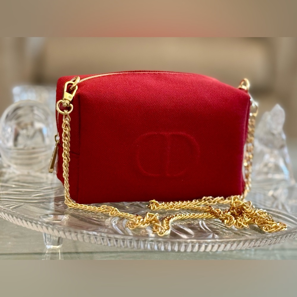 With Charm ;Dior Vibrant Red Canvas Cosmetic Sling with rich gold chain - Picture 17 of 17